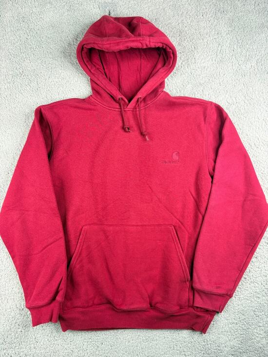 Carhartt Other - Carhartt Pullover Hoodie Mens Small Red Ribbed Hem Long Sleeves Embroidered Logo
